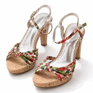 Rampage Cork Floral Strappy Heels Size 9 NWOB Ankle Strap Summer Sandals